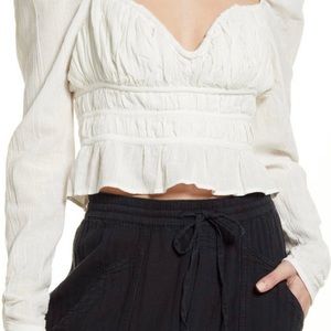 NWT Free People Womens Chloe Blouse Small White Cotton Puff Sleeves Size S
